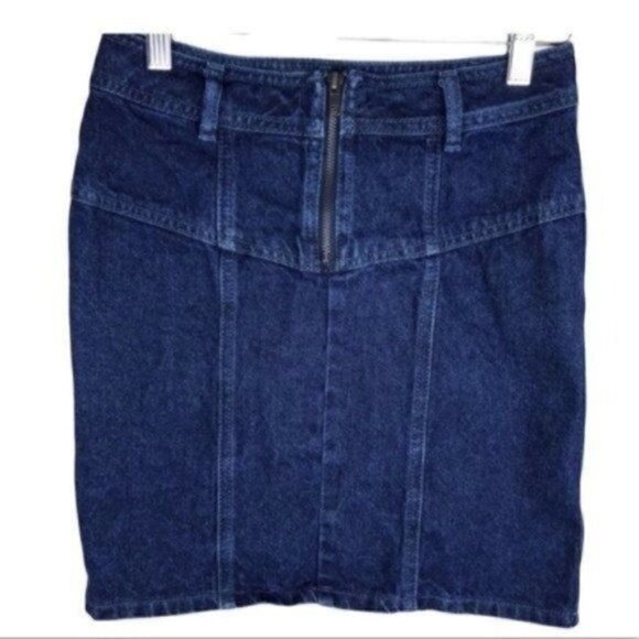 ASOS // Denim Blue Jean mini skirt size 4 front zip back pockets - Picture 1 of 7